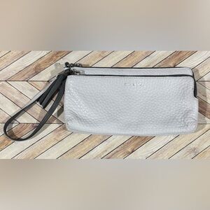 Coach Bleeker Gray Pebbled Leather Wristlet with Black Strap